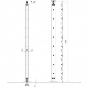 Poteau plat pour 5 ronds pleins - H964 - sans guide - sur embase