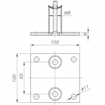 Support mural de coté 100x100x6mm pour tube ø42,4mm