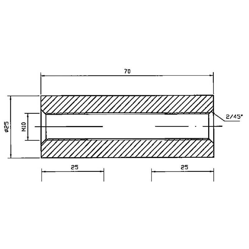 Tige pour support main-courante taraudée M10 - ø25X70mm