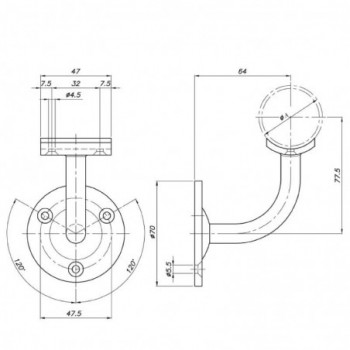 Support main-courante mural à visser avec paltine pour tube ø42,4mm