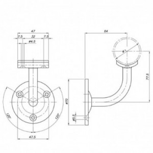 Support main-courante mural à visser avec paltine pour tube ø42,4mm