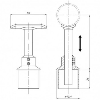 Support main-courante - règlable en hauteur - à coller pour tube ø42,4x2,0mm