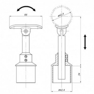 Support main-courante - règlable en hauteur - Inclinable - pour tube ø42,4x2,0mm