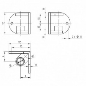 Platine d'angle 90° à l'anglaise - Inox 316 -Pour tube Ø42,4mm