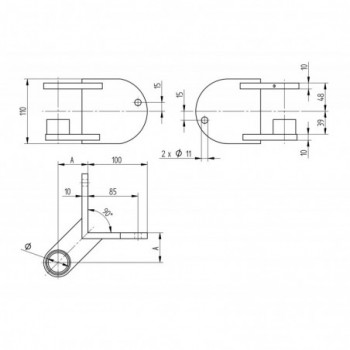 Platine d'angle 270° à l'anglaise - Inox 316 -Pour tube Ø42,4mm