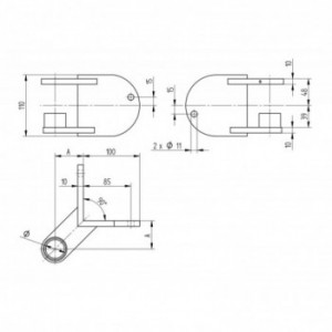 Platine d'angle 270° à l'anglaise - Inox 316 -Pour tube Ø42,4mm