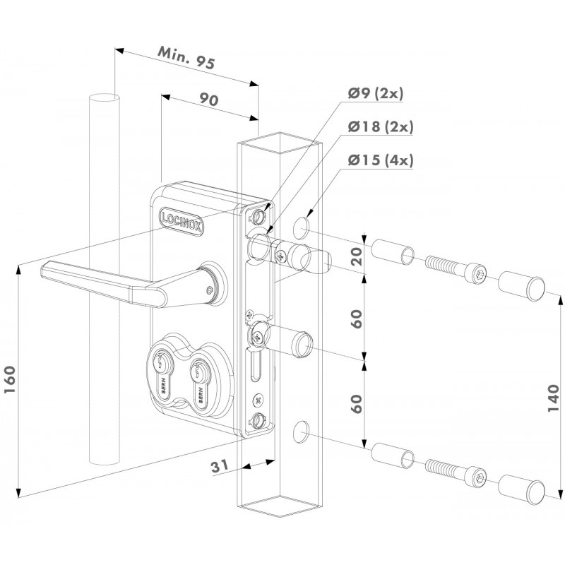 DOUBLE CYLINDRE - Serrure double cylindre pour profils carrés de