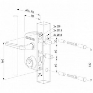 USA - Serrure résistante à la corrosion pour cylindre rond (USA) pour profils carrés de 40 à 50mm en 9005 avec 3006M - Paire