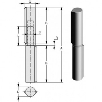 Paumelle à souder axe acier et rondelle en laiton - axe Ø 9   100x16 mm