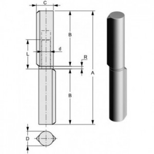 Paumelle à souder axe acier et rondelle en laiton - axe Ø 7   80x13 mm