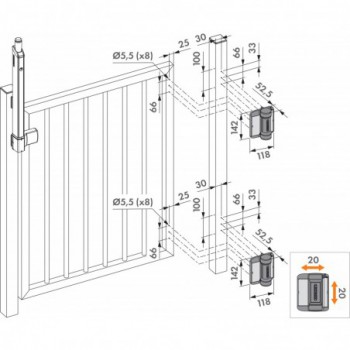 Charnière à ressort 180° Locinox - montée avec vis autoforeuses - pour profils carrés (vendu par deux)