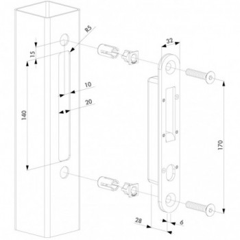 Gâche en acier inoxydable pour H-COMPACT pour profil mini de 40 mm