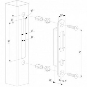 Gâche en acier inoxydable pour H-COMPACT pour profil mini de 40 mm