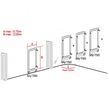 Panneau supplémentaire d'angle (SN) sur mesures de portail sectionnel, dimensions max: hauteur 2m, largeur 0,75m - acier brut