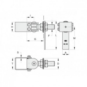 Pivot pour tube carré 40x40mm - Fixation rapide