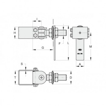 Pivot pour tube carré 50x50mm - Fixation rapide