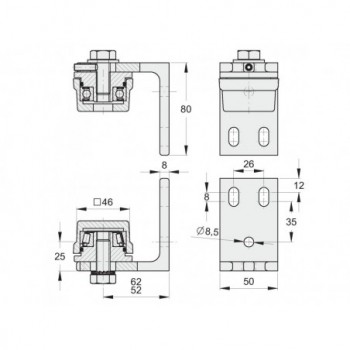 Ensemble de pivots haut et bas sur roulement à souder pour tube de 50x50mm - sur platine à visser - pour portail pivotant