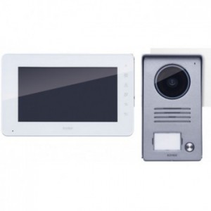 Visiophone couleur VIMAR 2 fils   moniteur 7" blanc   Platine de rue en applique   1 BP   alimentation DIN