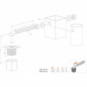 Paire de gonds M16 pour Portillons - Tige filetée 180mm - acier galvanisé  - Pour profil de 40mm - Locinox