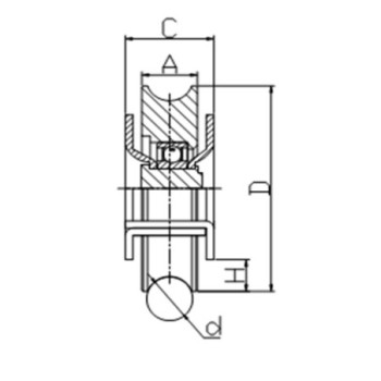 Galet Ø 118mm - gorge 1 2 ronde Ø 20,5mm - support plié perçé - 1 roulement