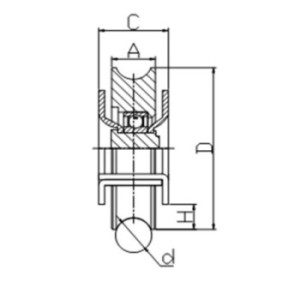 Galet Ø 118mm - gorge 1 2 ronde Ø 20,5mm - support plié perçé - 1 roulement