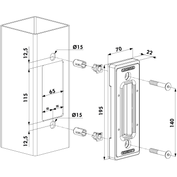 Gâche butée à alignement compensé pour serrure de portail coulissant Locinox