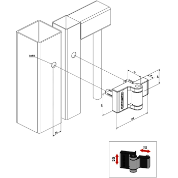 Charnière compact 180° PUMA - à visser - GRISE pour porte de 1m et 60kg max - Locinox