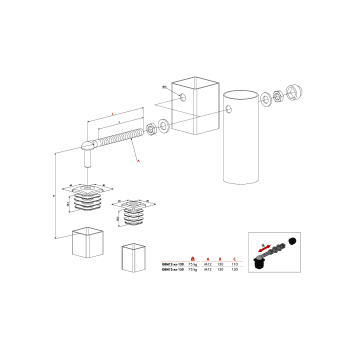 Kit de 2 gonds M12 pour Portillons - Tige filetée 150mm en acier Inoxydable - Pour profil de 40mm