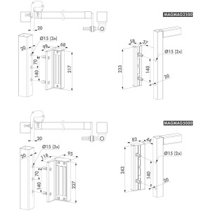 Ventouse électromagnétique en applique sans poignées pour portails battants. Pour profils carrés et profils de 40 à 80 mm,