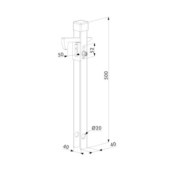 Arrêt à bascule pour carré - règlable (52mm)  - Galvanisé à chaud