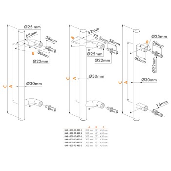 Bâton de maréchal double en inox fixation pour portail quick-fix pattes 90°