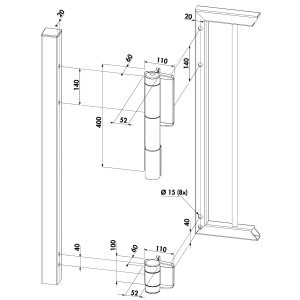 Charnière avec ferme-portail hydraulique intégré 180° - 150KG max - Noir