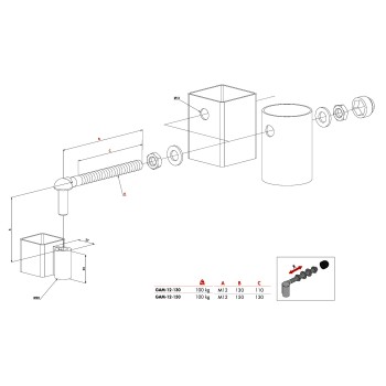 Kit de 2 gonds pour Portillons - Tige filetée 130mm en acier inoxydable - A souder