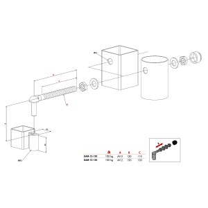 Kit de 2 gonds pour Portillons - Tige filetée 130mm en acier inoxydable - A souder