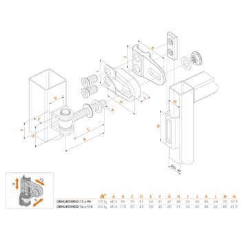 Charnière 180°- Oreille en U et plaque à souder M12 Boulon à oeil 90mm-VENDU A L UNITE