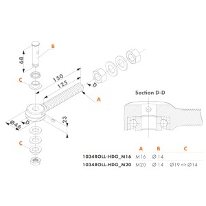 Boulon à oeil galvanisé à chaud avec roulement à billes pour charnières 3D et 4D  - Boulon à oeil M20 (vendu à l'unité)