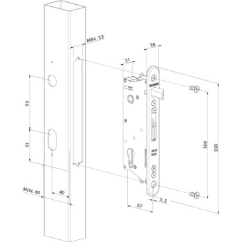 Serrure à encastrer tout inox Sixtylock Locinox - axe de 40mm - pour profils de 60mm+