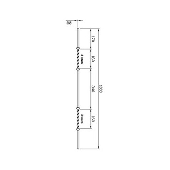 Barreau forgé décoratif torsadé - diamètre 8mm - hauteur 1000mm - Acier brut