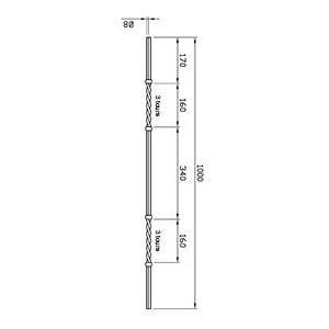 Barreau forgé décoratif torsadé - diamètre 8mm - hauteur 1000mm - Acier brut
