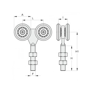 Chariot pour porte suspendue à 4 galets ø24mm avec roulements - M8 - acier galvanisé