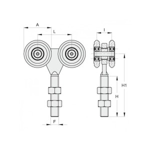 Chariot galvanisé pour porte coulissante suspendue - 4 roues Ø45mm - avec roulements à billes