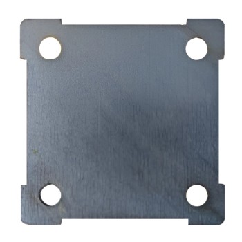 Platine carrée universelle en acier brut épaisseur 6mm, 100x100mm, avec 4 trous ø10mm
