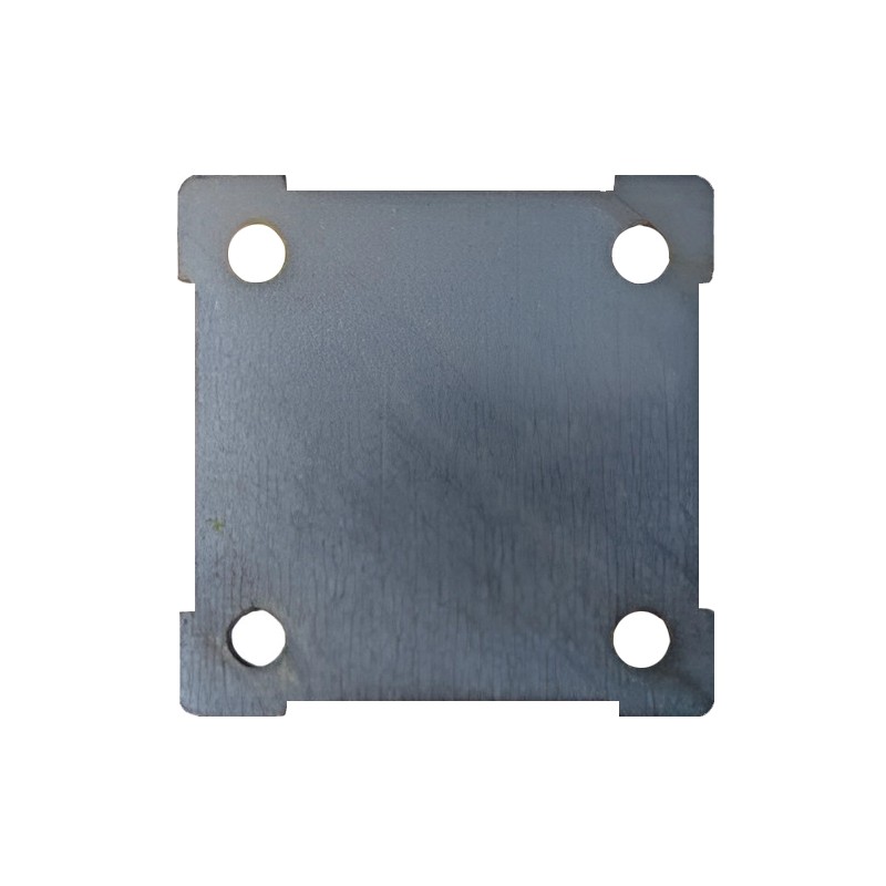 Platine carrée universelle en acier brut épaisseur 6mm, 100x100mm, avec 4 trous ø10mm