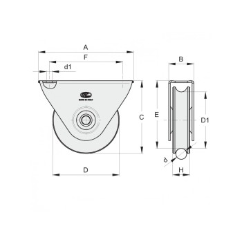 Galet (roue) pour portail Ø60mm - gorge 1 2 ronde (demi ronde) Ø12mm - support à visser - 1 roulement à billes