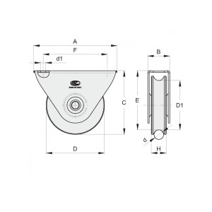 Galet (roue) pour portail Ø60mm - gorge 1 2 ronde (demi ronde) Ø12mm - support à visser - 1 roulement à billes