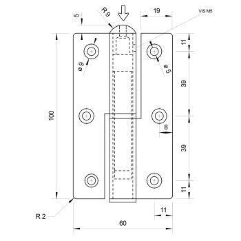 Paumelle à visser poussante pour porte et portillon KIDDYLOCK - avec ressort - inox 304 - gauche