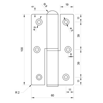 Paumelle à visser poussante pour porte et portillon KIDDYLOCK - sans ressort - inox 304 - droite