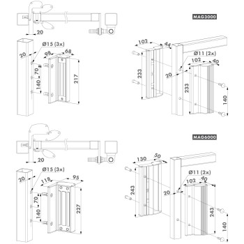 Ventouse électromagnétique en applique avec poignées pour portails battants - pour profils de 40 à 80 mm - noire