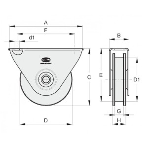 Galet (roue) pour portail Ø60 mm - gorge en U - support à visser - 1 roulement à billes