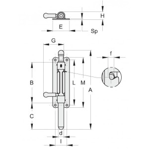 Verrou Baïonnette sur Platine à Visser  Acier Galvanisé - Dimensions 36x170 mm - avec Trou pour Cadenas